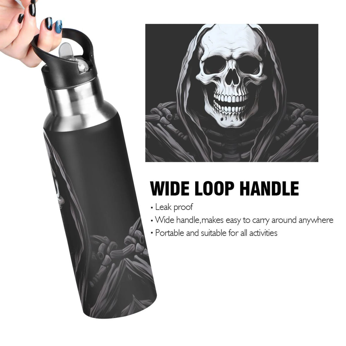 Stainless Steel Insulated Vacuum Flask Water Bottle with Straw Lid X94139