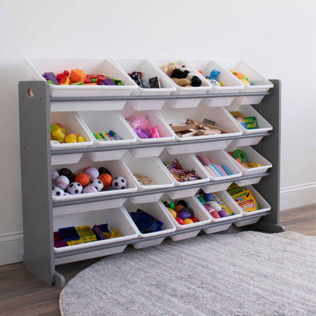 Grey and White Extra Large Storage Organizer with 20 Plastic Bins B4750