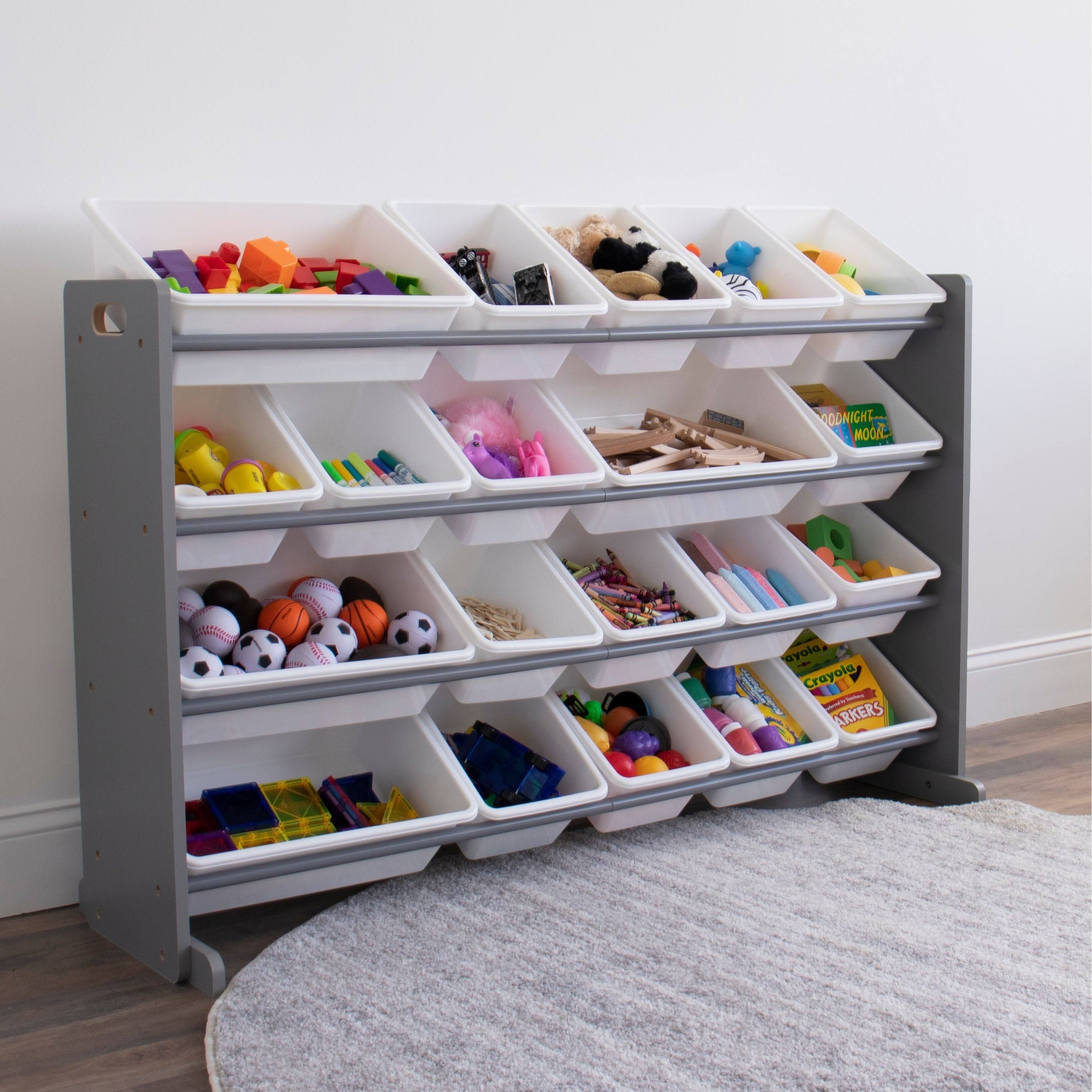 Grey and White Extra Large Storage Organizer with 20 Plastic Bins B4750