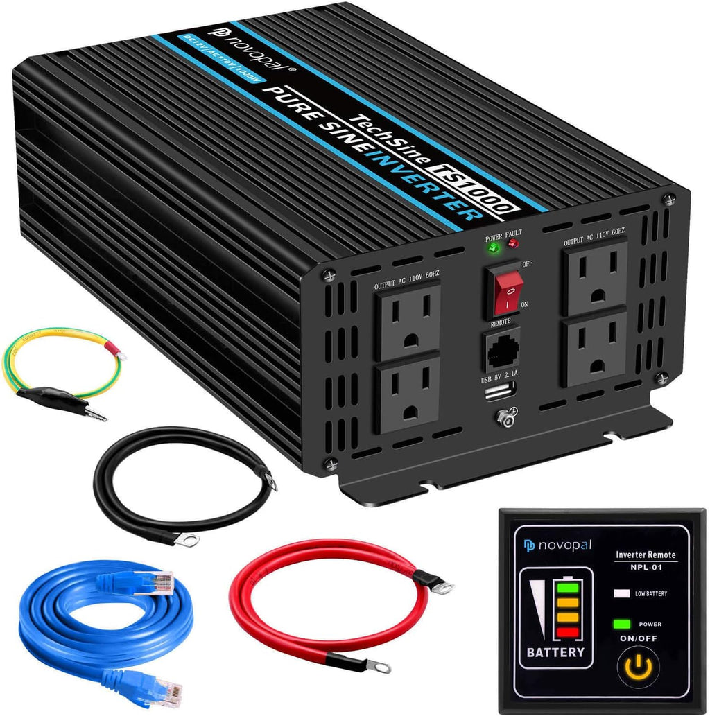 Pure Sine Wave Power Inverter 1000 Watt 12V DC to 110V AC Converter with 4 AC Outlets and One USB Port B977