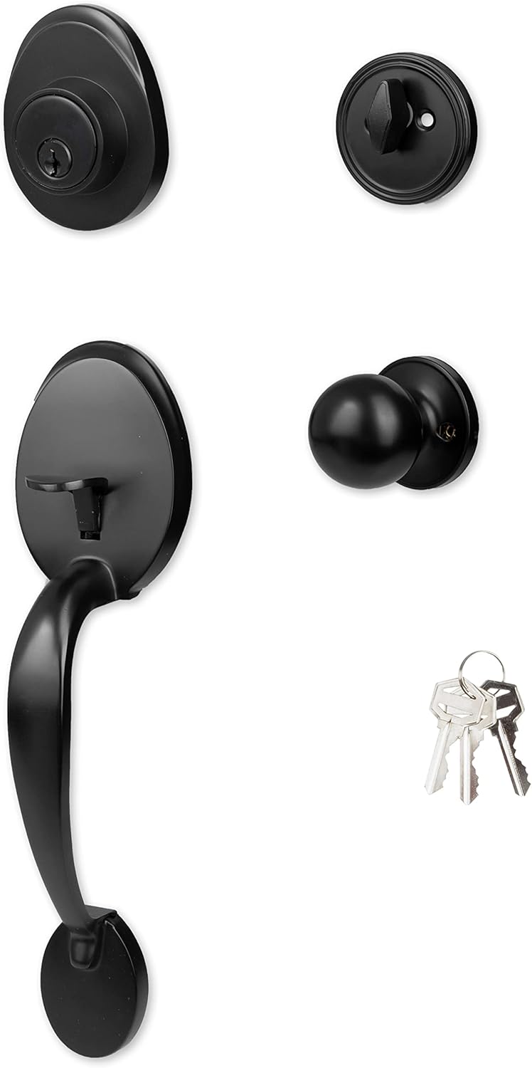 Black Single Cylinder Deadbolt Handleset with Lever, Pack of 2 A8755