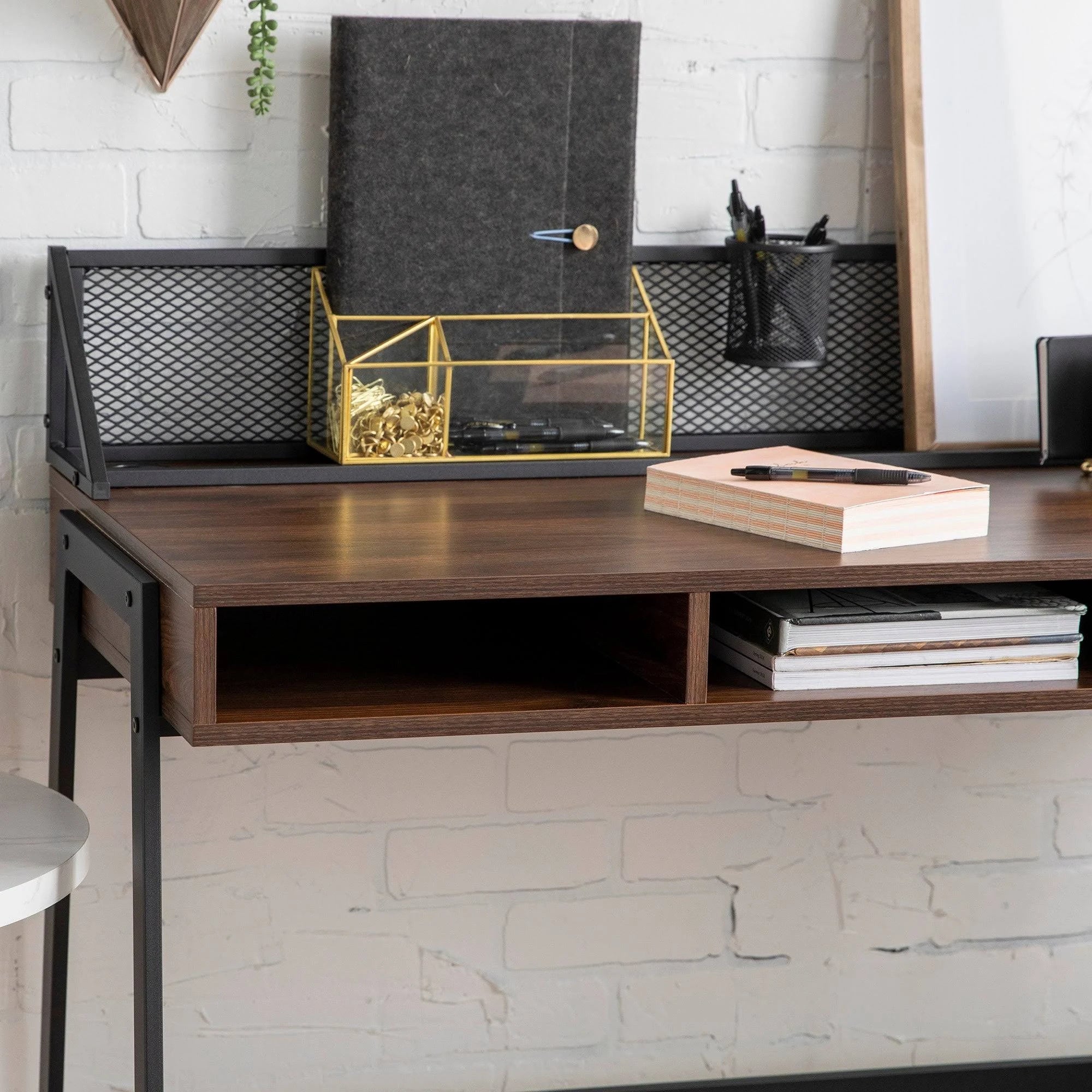 Dark Walnut Mesh Back Writing Desk A503