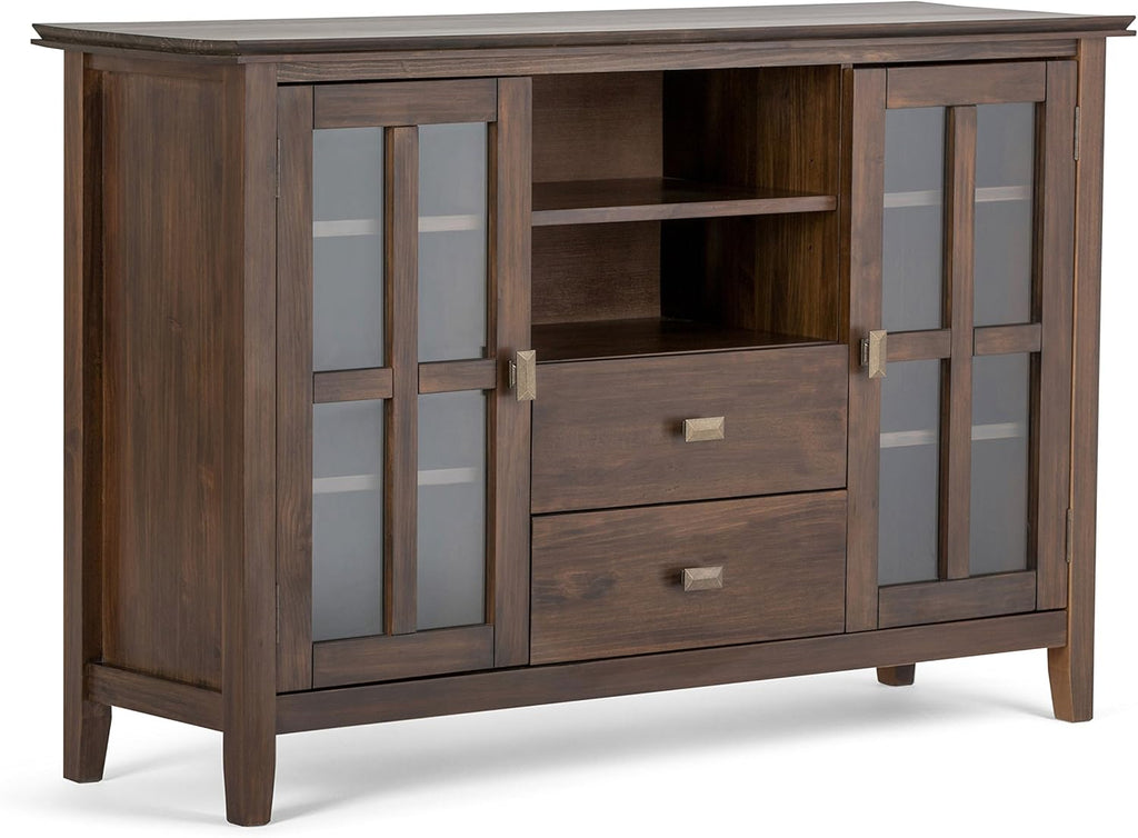 Black Solid Wood TV Media Stand with Storage Shelves and Cabinets W471805