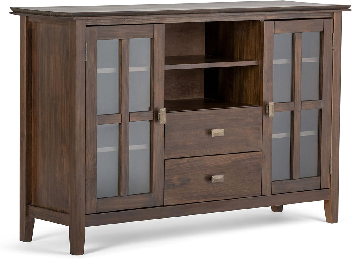Black Solid Wood TV Media Stand with Storage Shelves and Cabinets W471805