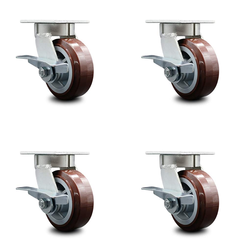 Swivel Top Plate Caster with 4 x 2 Maroon Wheel & Side Lock Brake O1786