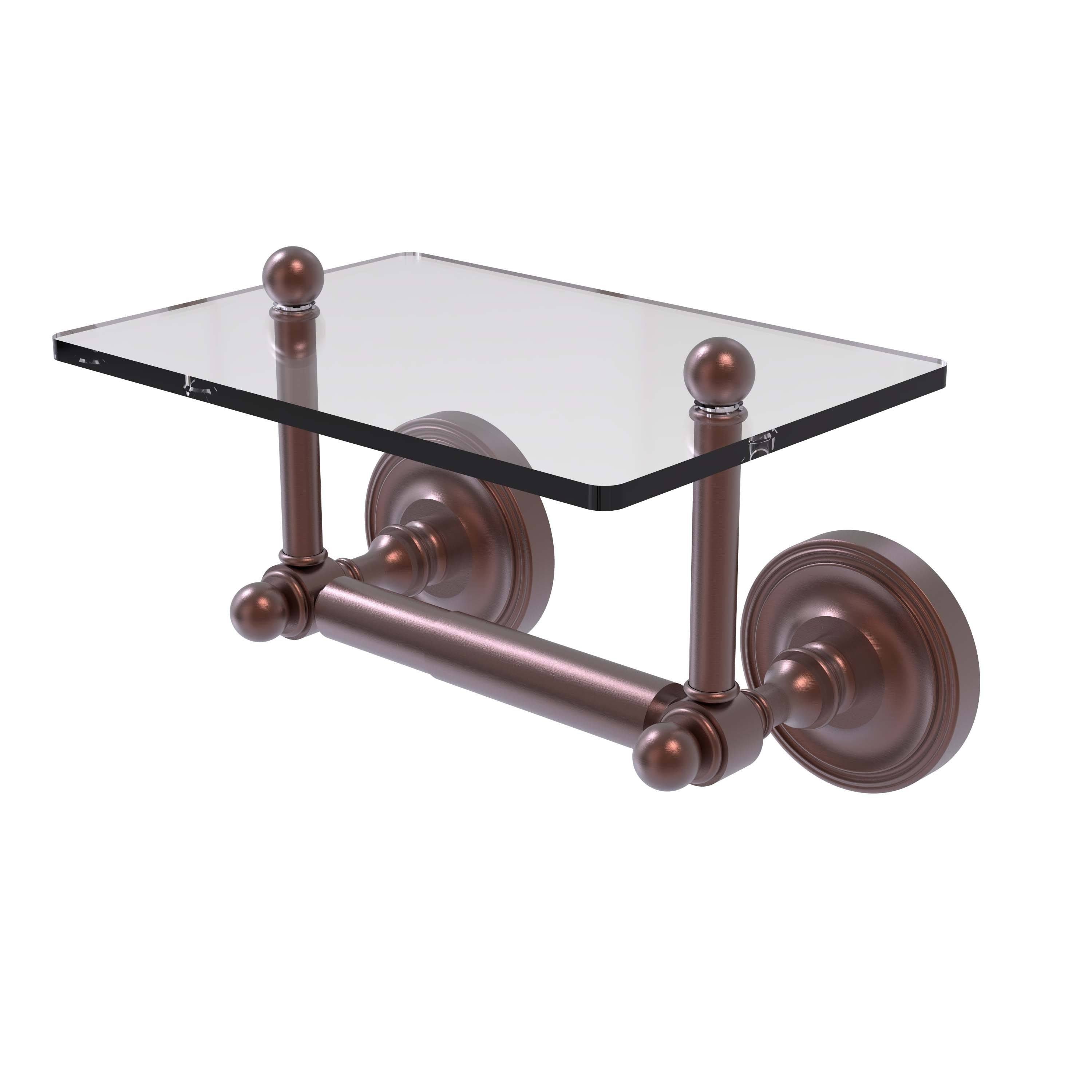 Two Post Toilet Tissue Holder with Glass Shelf - Satin Nickel V11785