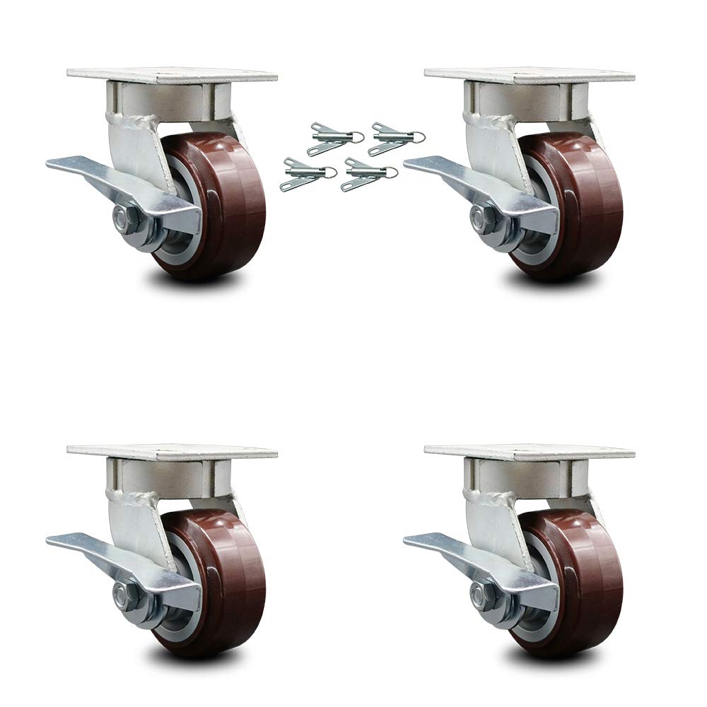 Swivel Top Plate Caster with 4 x 2 Maroon Wheel & Side Lock Brake O1786