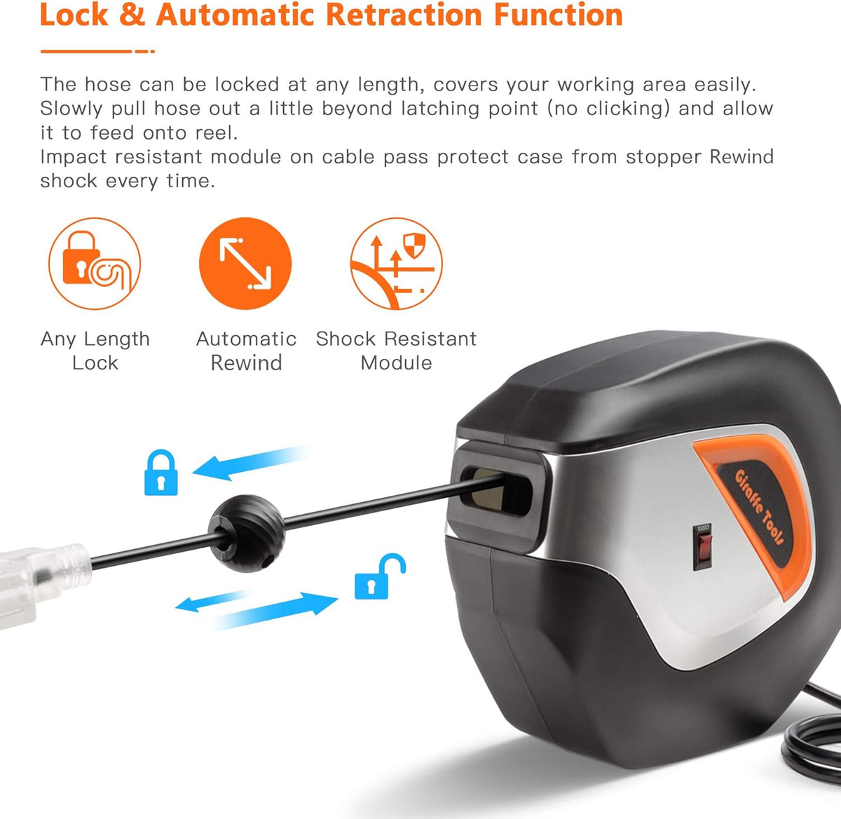 Retractable Extension Cord Reel 40ft Heavy Duty with Swivel Bracket Lighted Triple Tap A89059