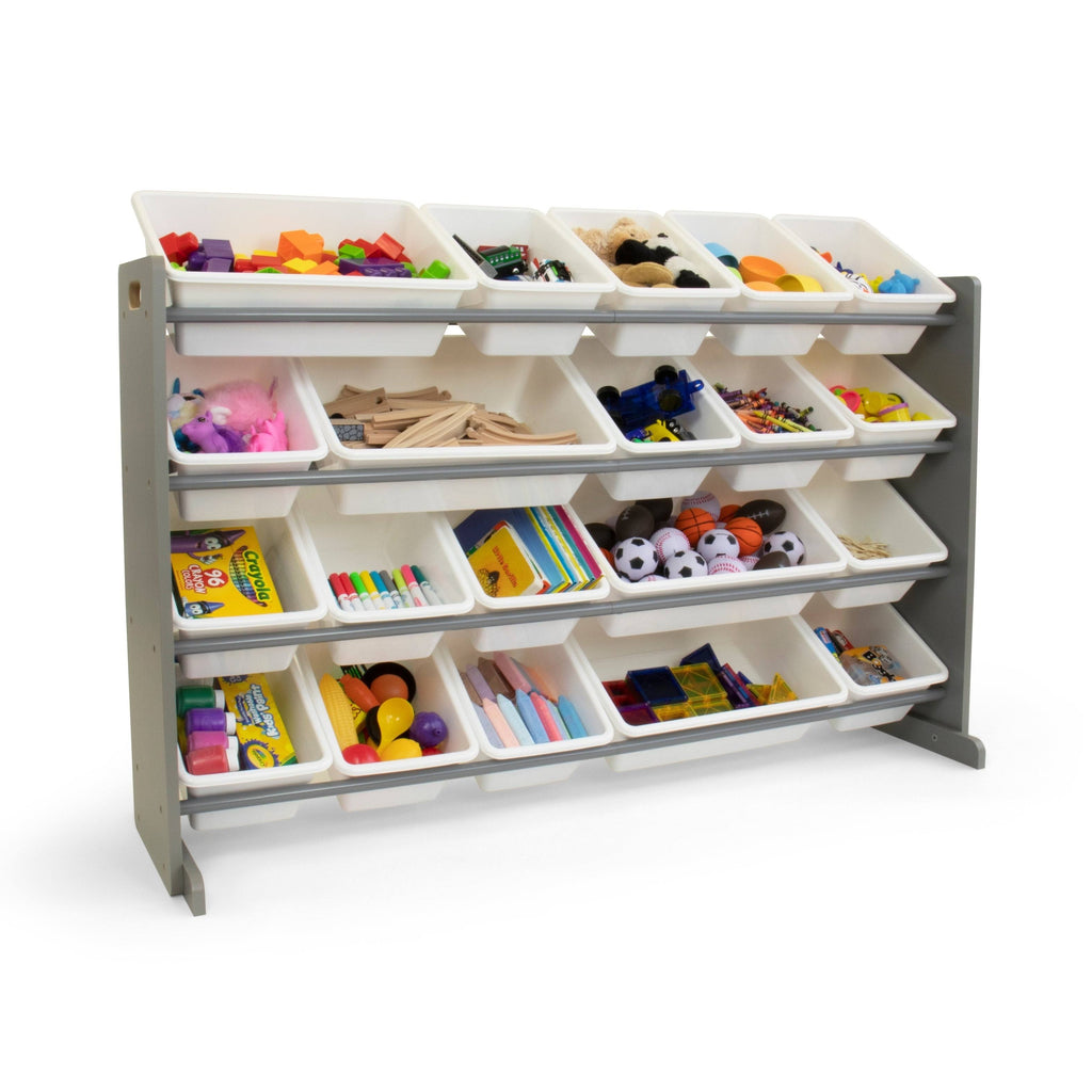 Grey and White Extra Large Storage Organizer with 20 Plastic Bins B4750
