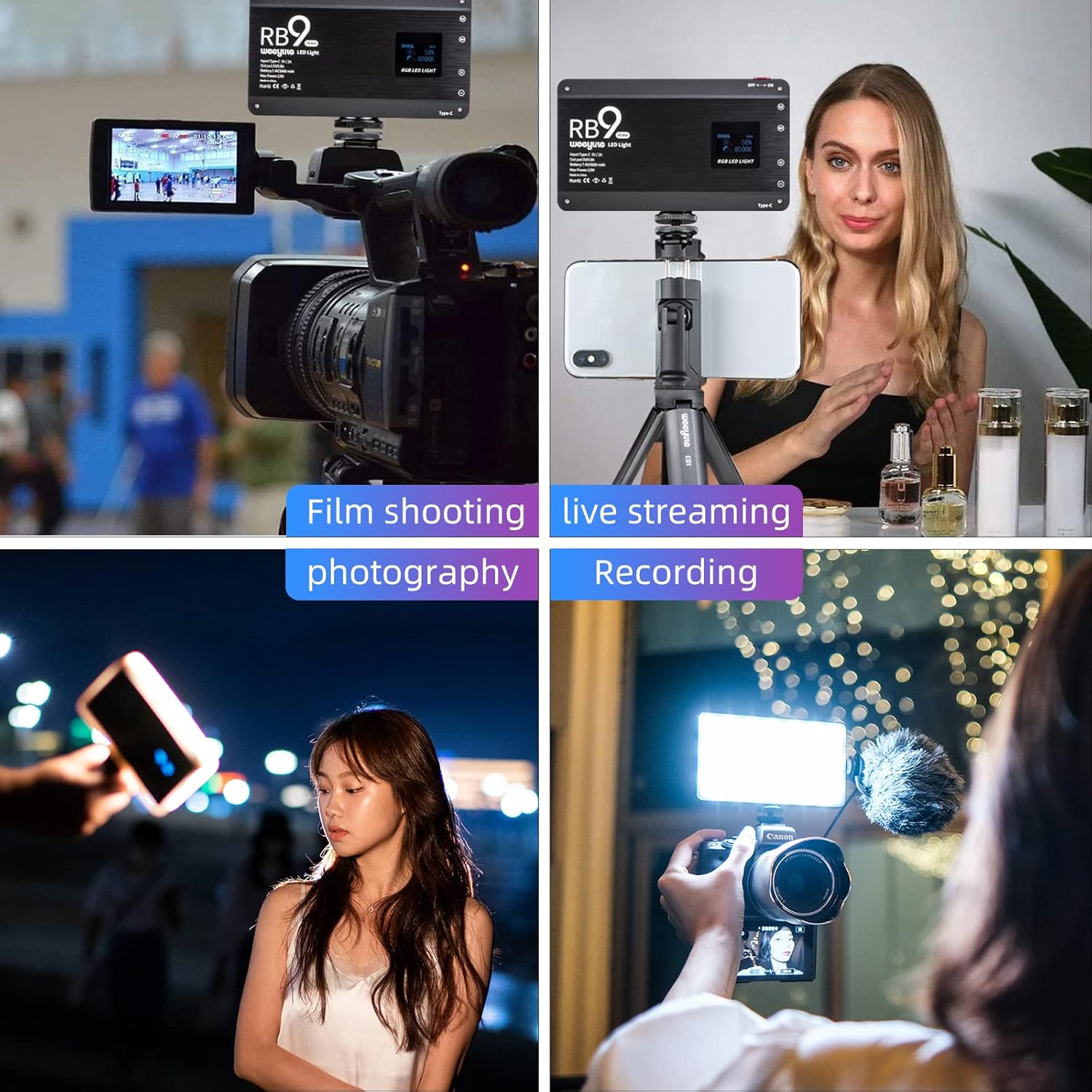RGB Video Light Panel 3000mAh 2500-8500K Dimmable LED Camera Light D354