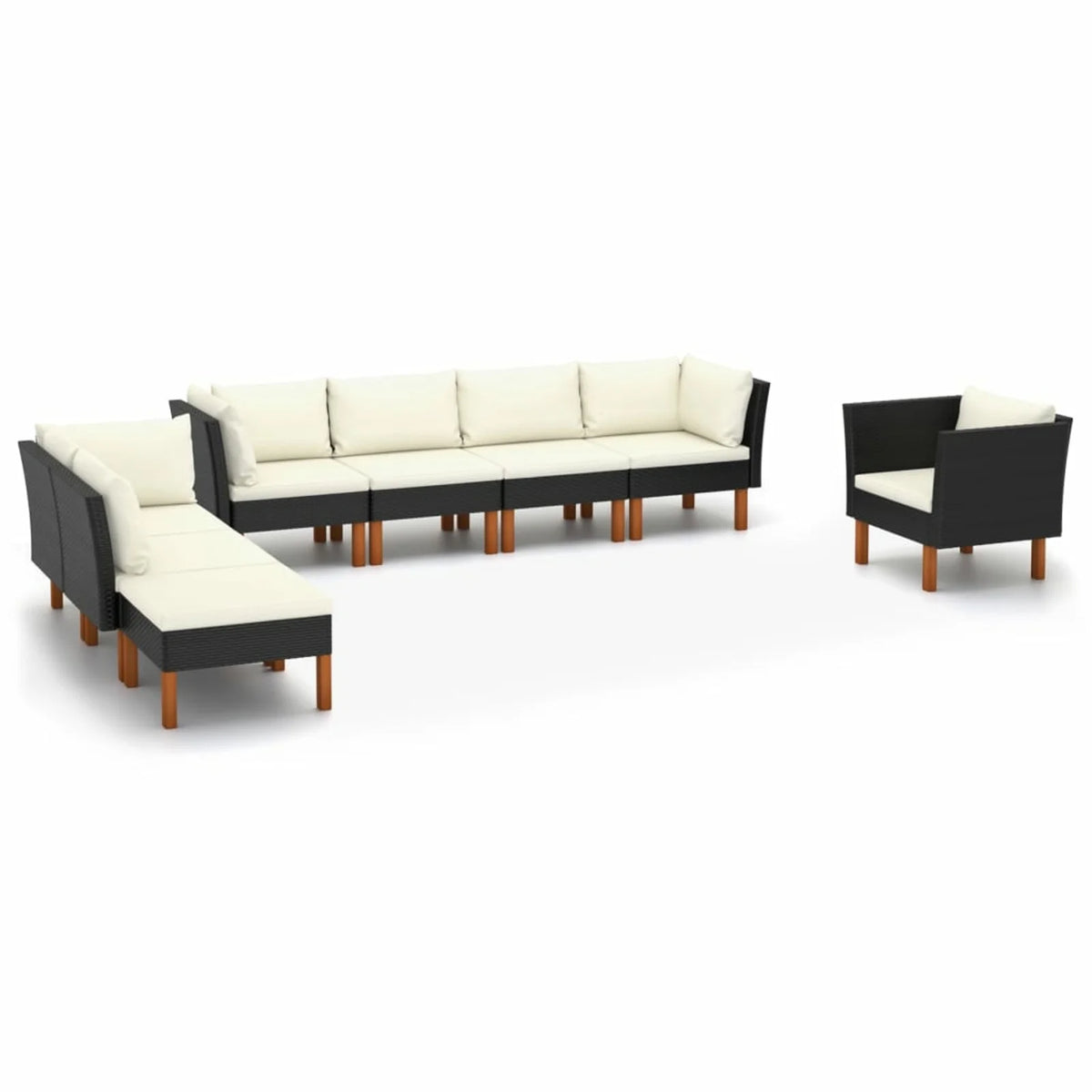 8 Piece Black Poly Rattan Outdoor Sectional Furniture Set A886946