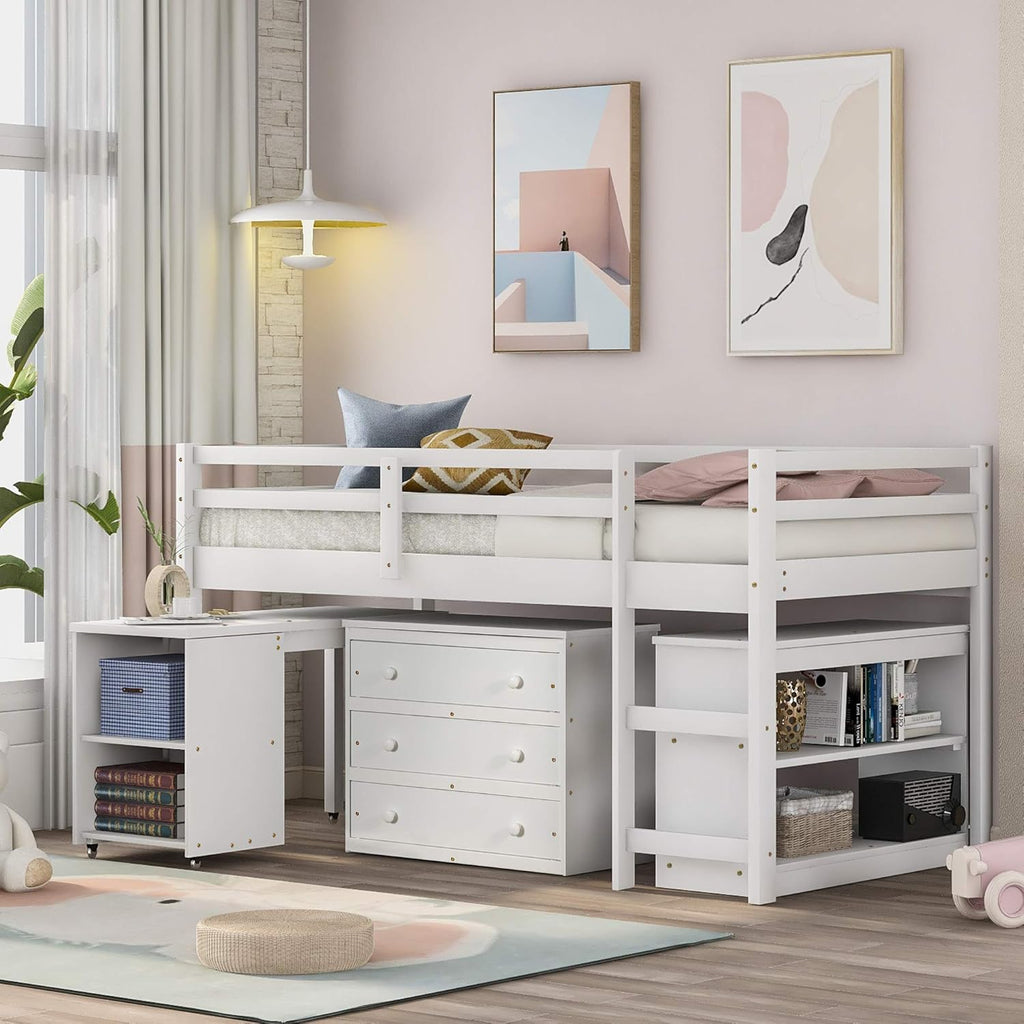 Espresso Wood Twin Loft Bed with Cabinet and Desk R251135