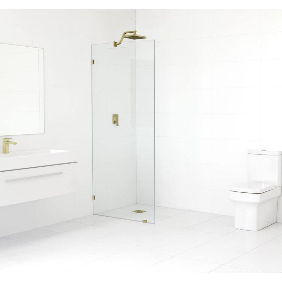 78-in Frameless Shower Door Single Fixed Panel Satin Brass in Gold E96889