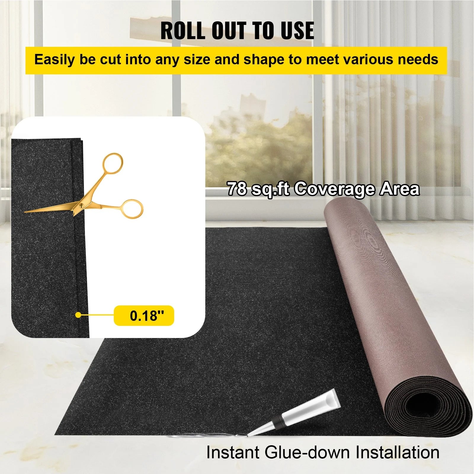 6 ft x 13.1 ft Marine Grade Waterproof Cuttable Carpet R56513
