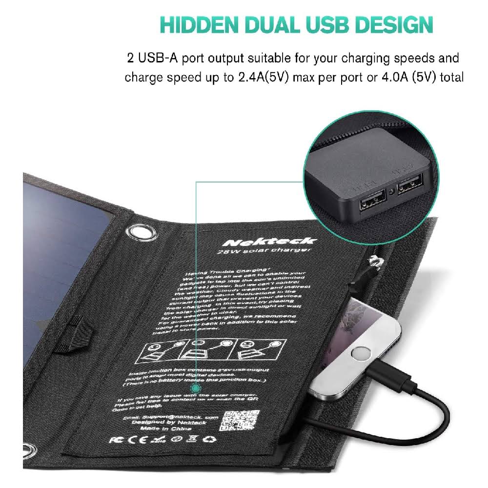 28W Foldable Portable Solar Charger with 2 USB Port, Waterproof M144