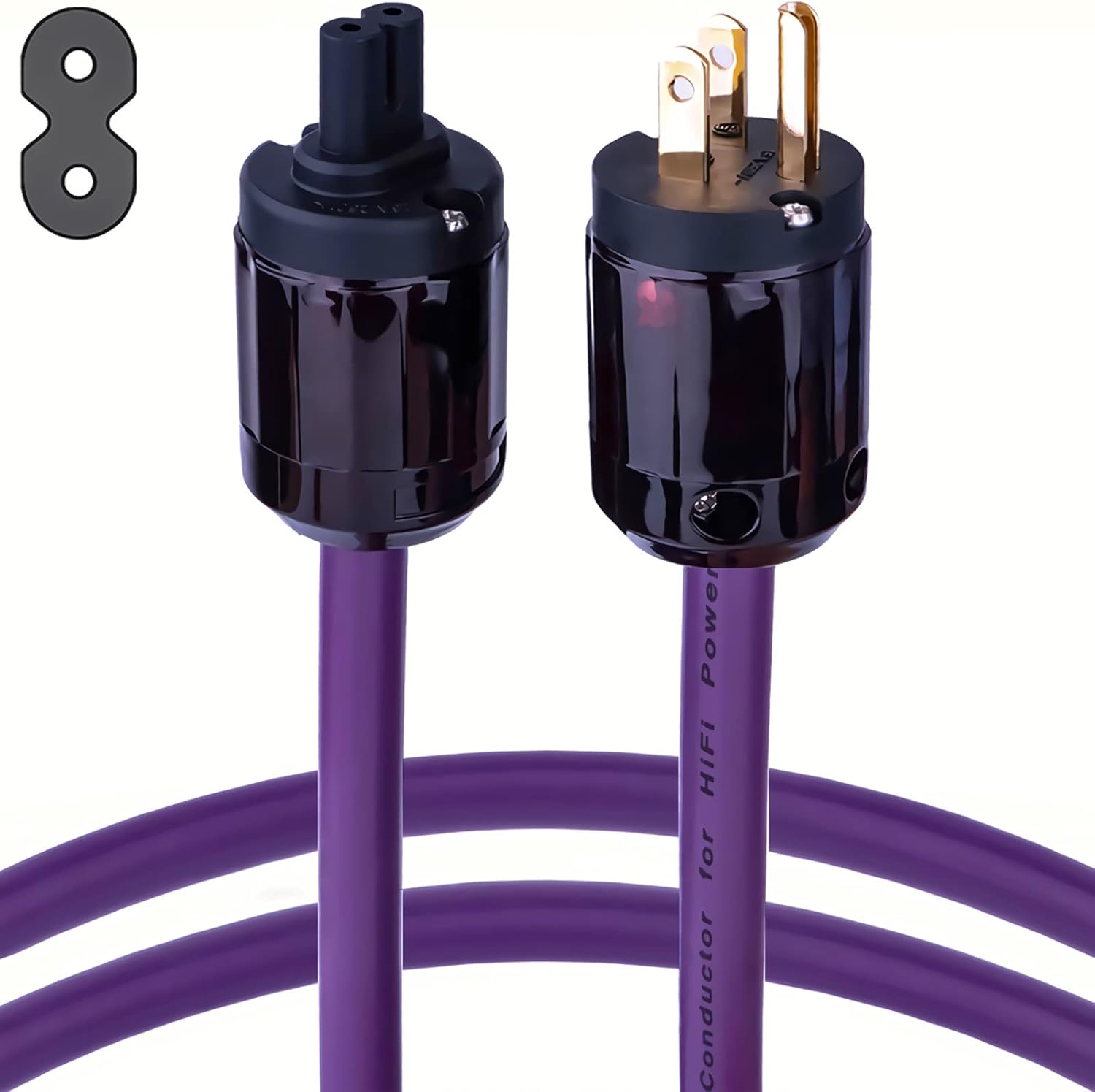 12AWG 7N OCC Figure 8 AC Power Cable, 24K Gold Plated US Plug, IEC320-C7, 125V/15A, 3.3FT, Pack of 2 C156