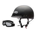 Matte Black Motorcycle Half Helmet with Goggles U40760