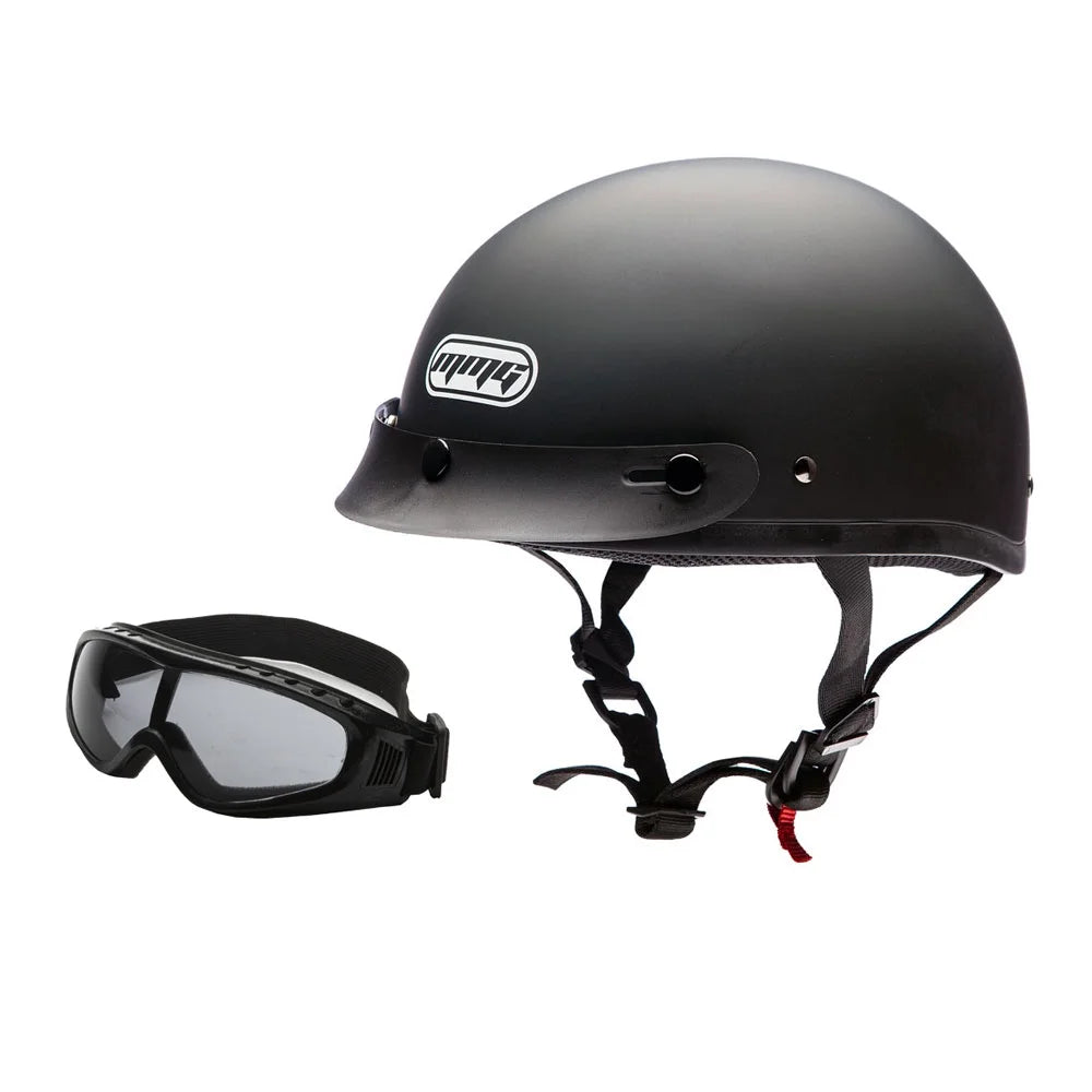 Matte Black Motorcycle Half Helmet with Goggles U40760