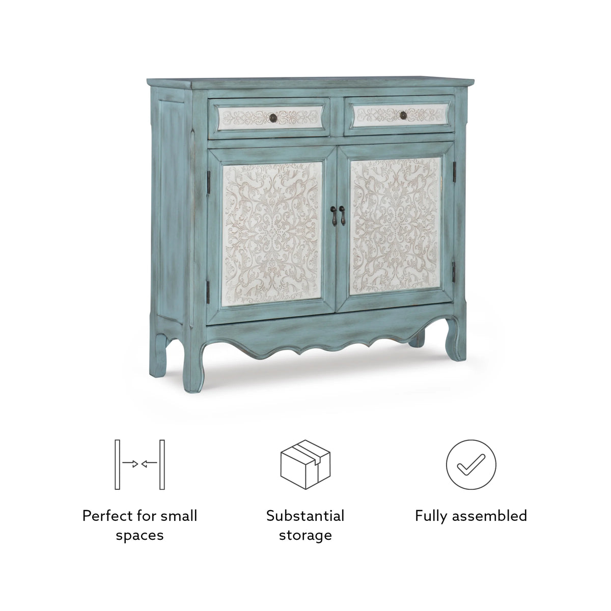 Blue 2-Door 2-Drawer Console Table with Shelves C482
