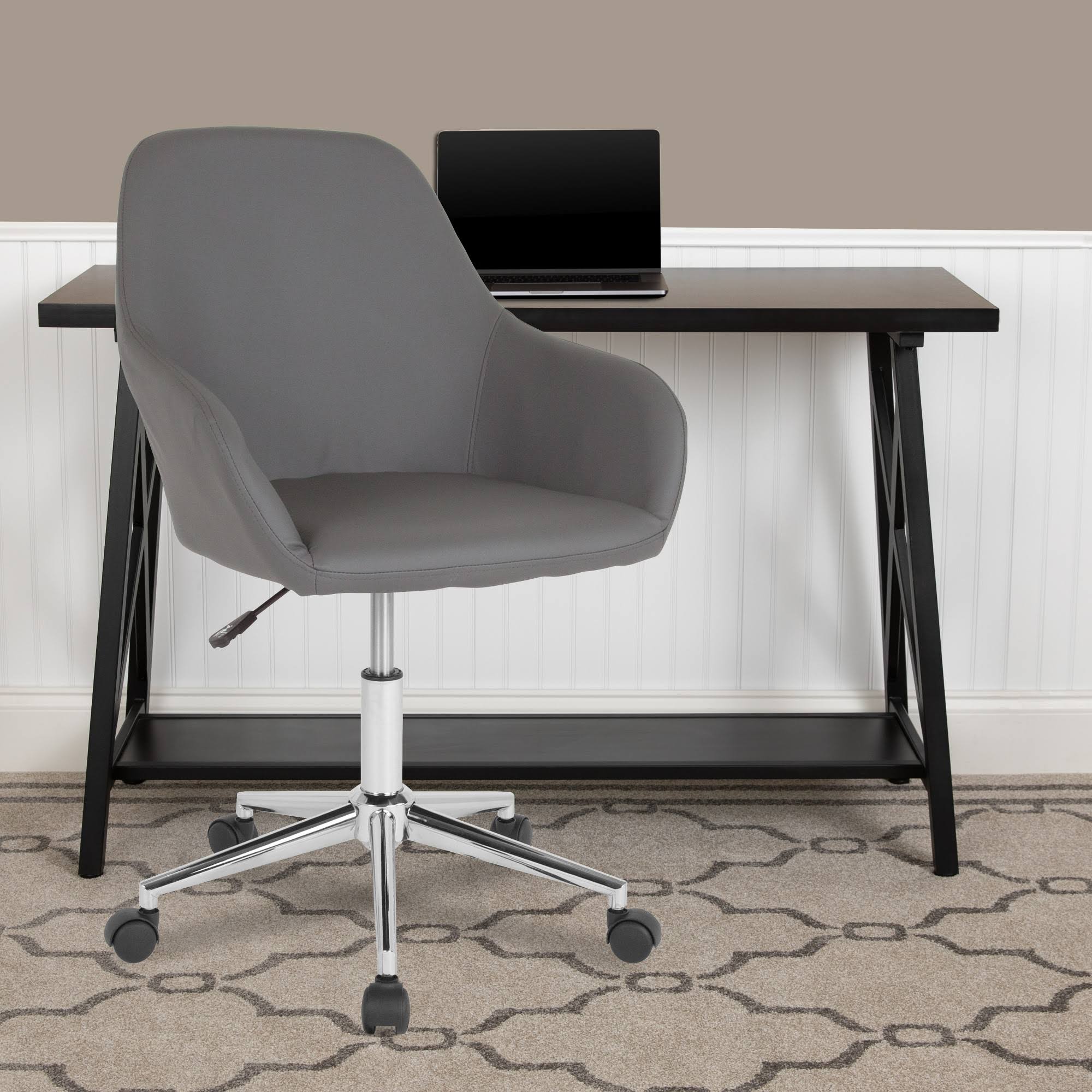 Gray Leather Mid-Back Chair E6152