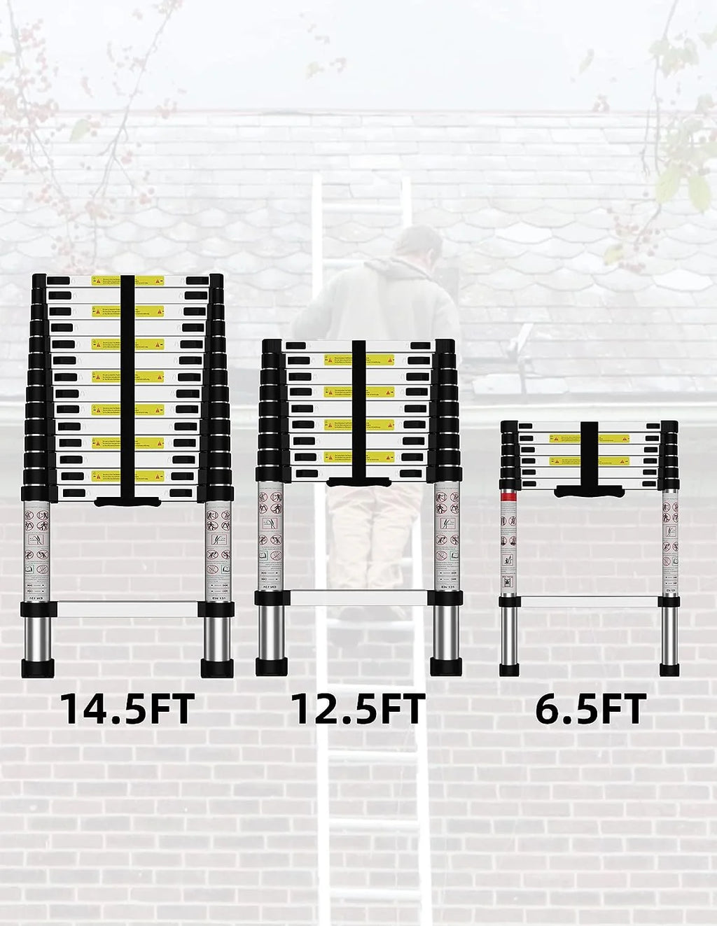 Telescoping Ladder, 12.5 FT Aluminum Heavy Duty 330 lbs Load G21452