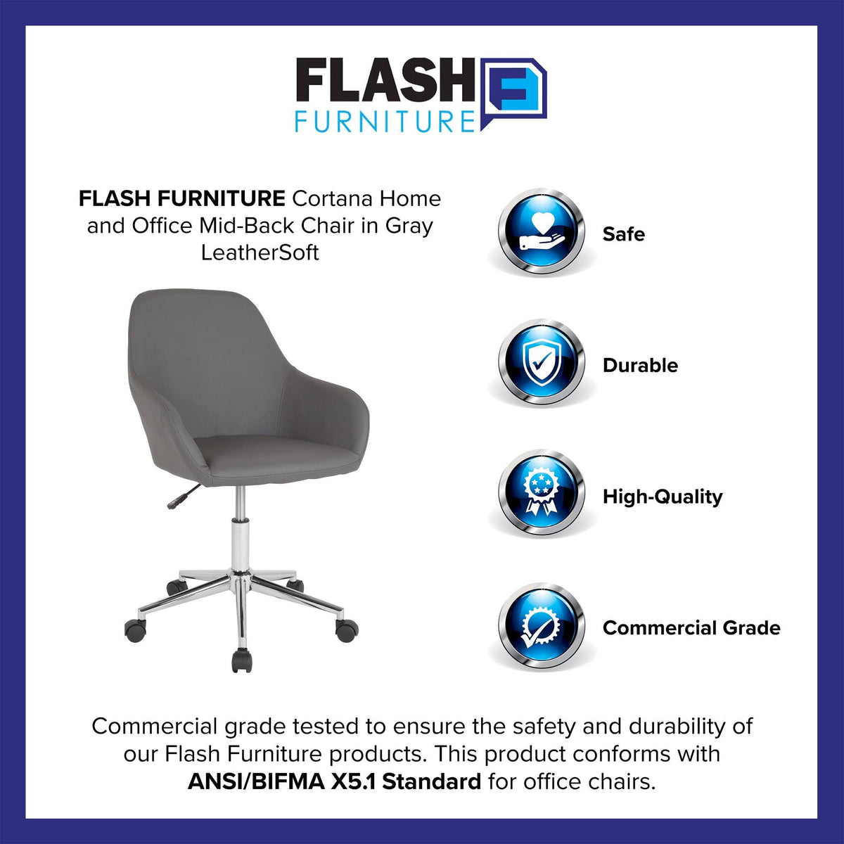 Gray Leather Mid-Back Chair E6152