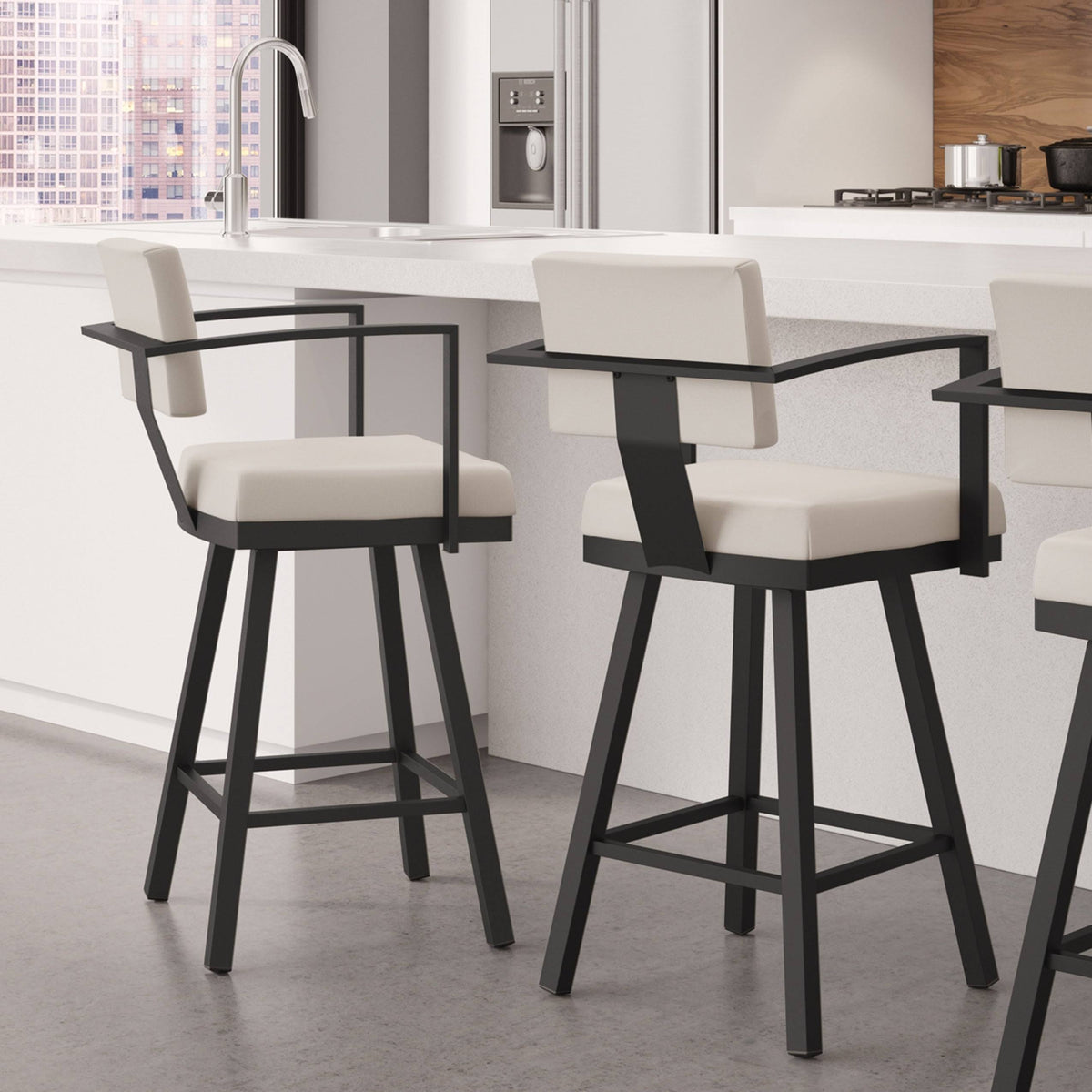 Dark Navy Blue Swivel Bar Stool with Arms D4654