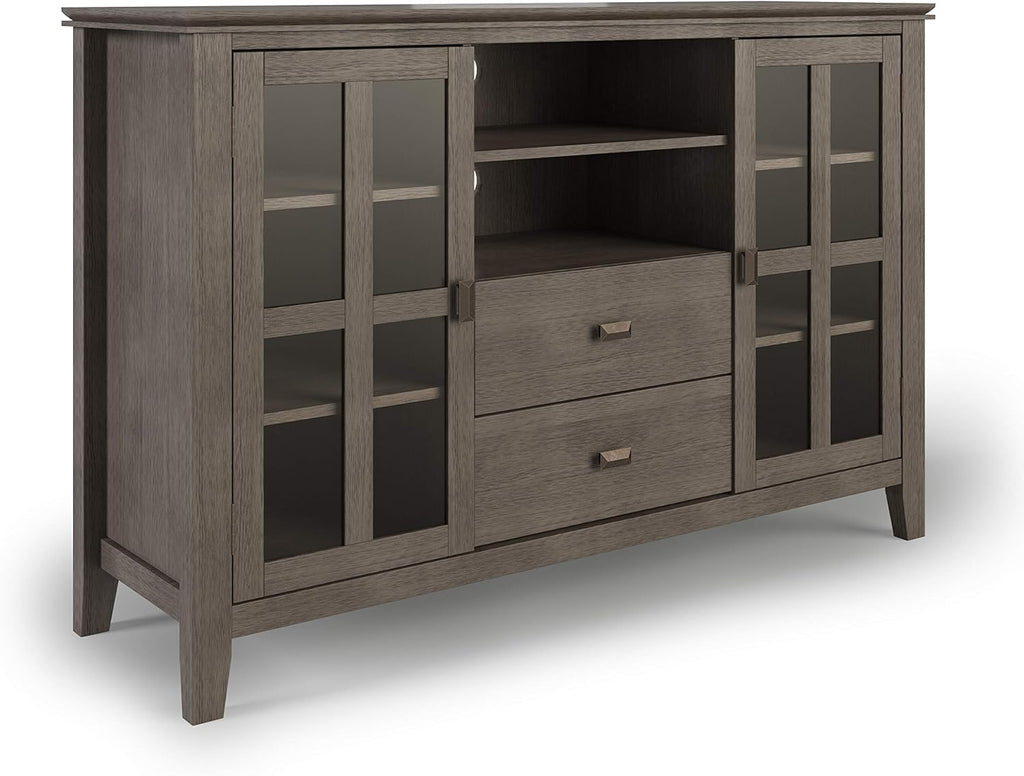 Black Solid Wood TV Media Stand with Storage Shelves and Cabinets W471805