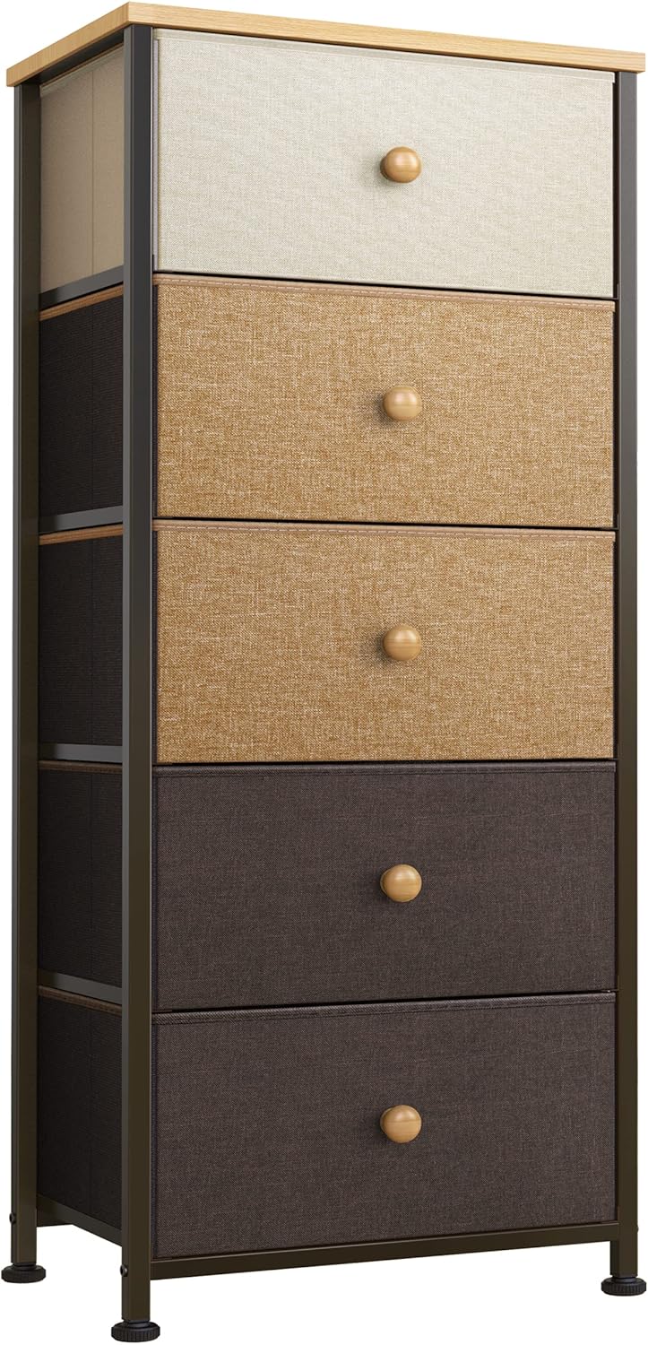 5 Drawer Tall Dresser with Fabric Bins P835917