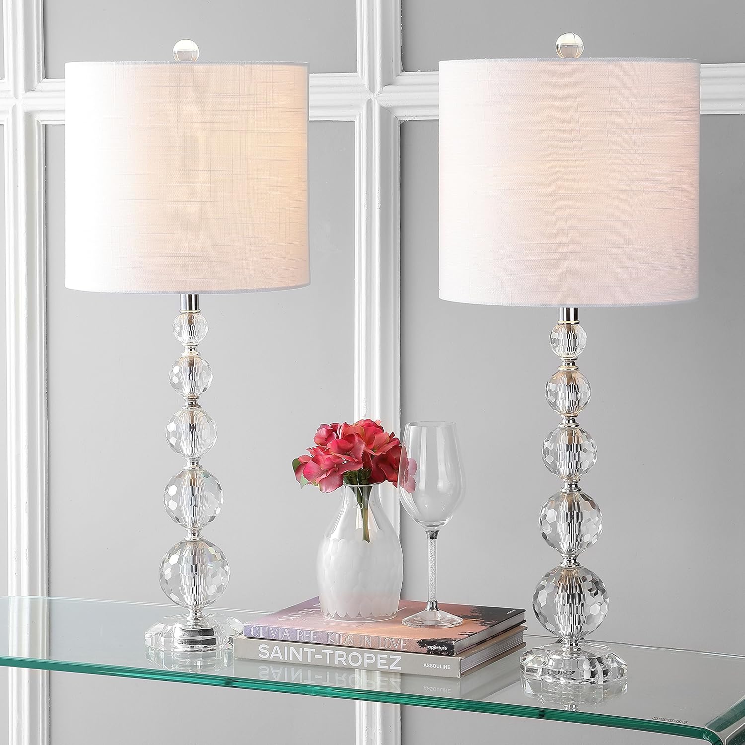Crystal LED Table Lamp, Clear/Chrome, Set of 2 U4286