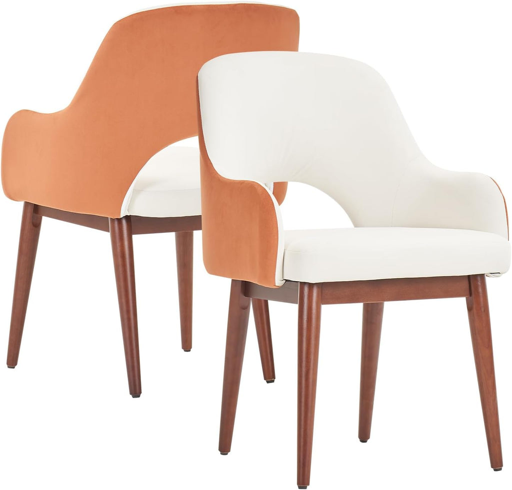 Velvet Arm Accent Chair Set of 2 with Solid Wood C425