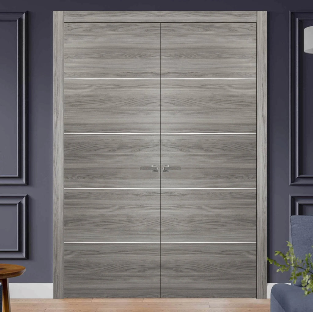 Grey French Doors 48 x 80 with Moldings R26512