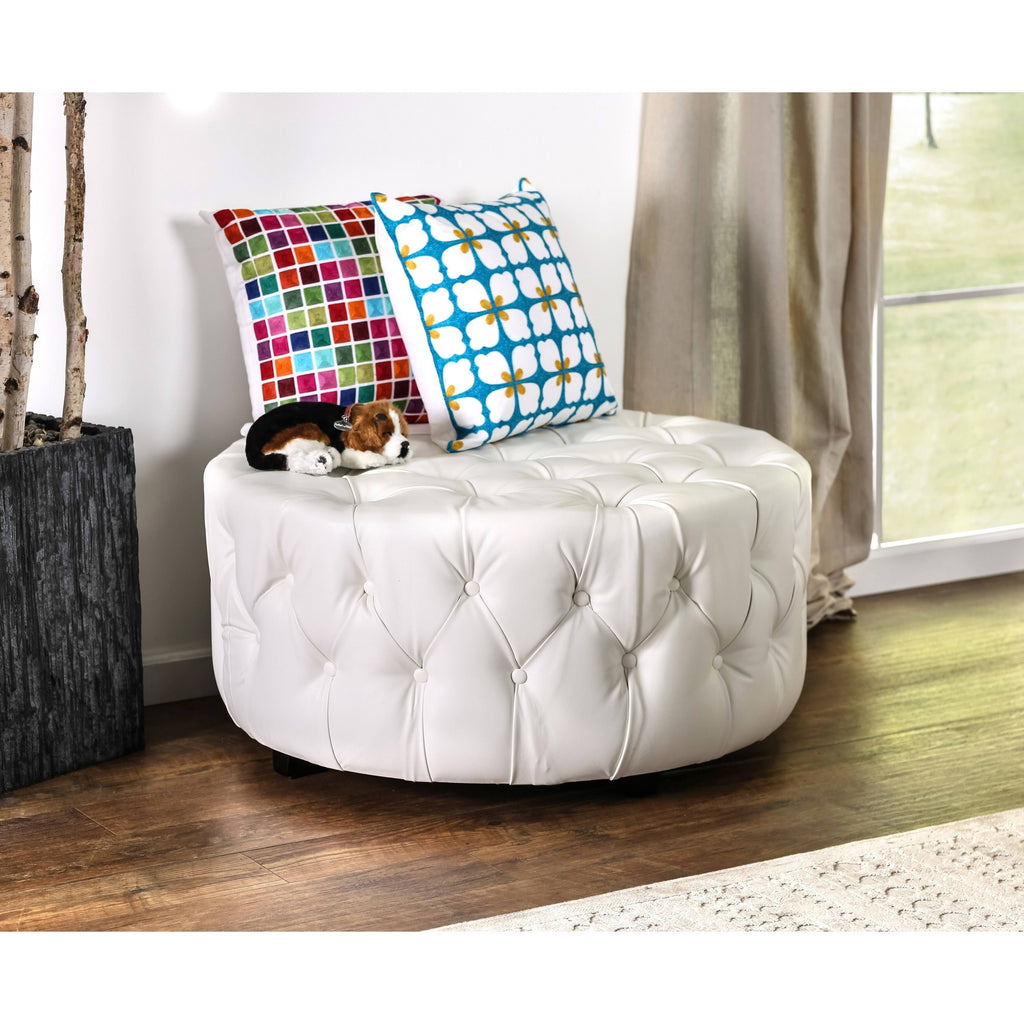 White Round Bonded Leather Ottoman Z45502