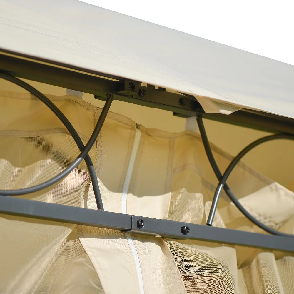 Beige 12x10ft Outdoor Hardtop Gazebo with Mosquito Netting C723234