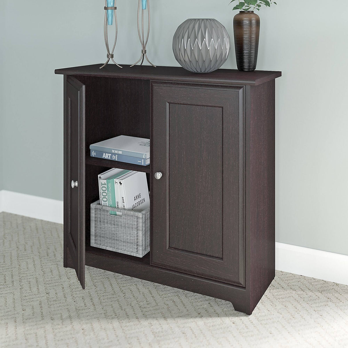 Espresso Oak Low Storage Cabinet with Doors Q34398