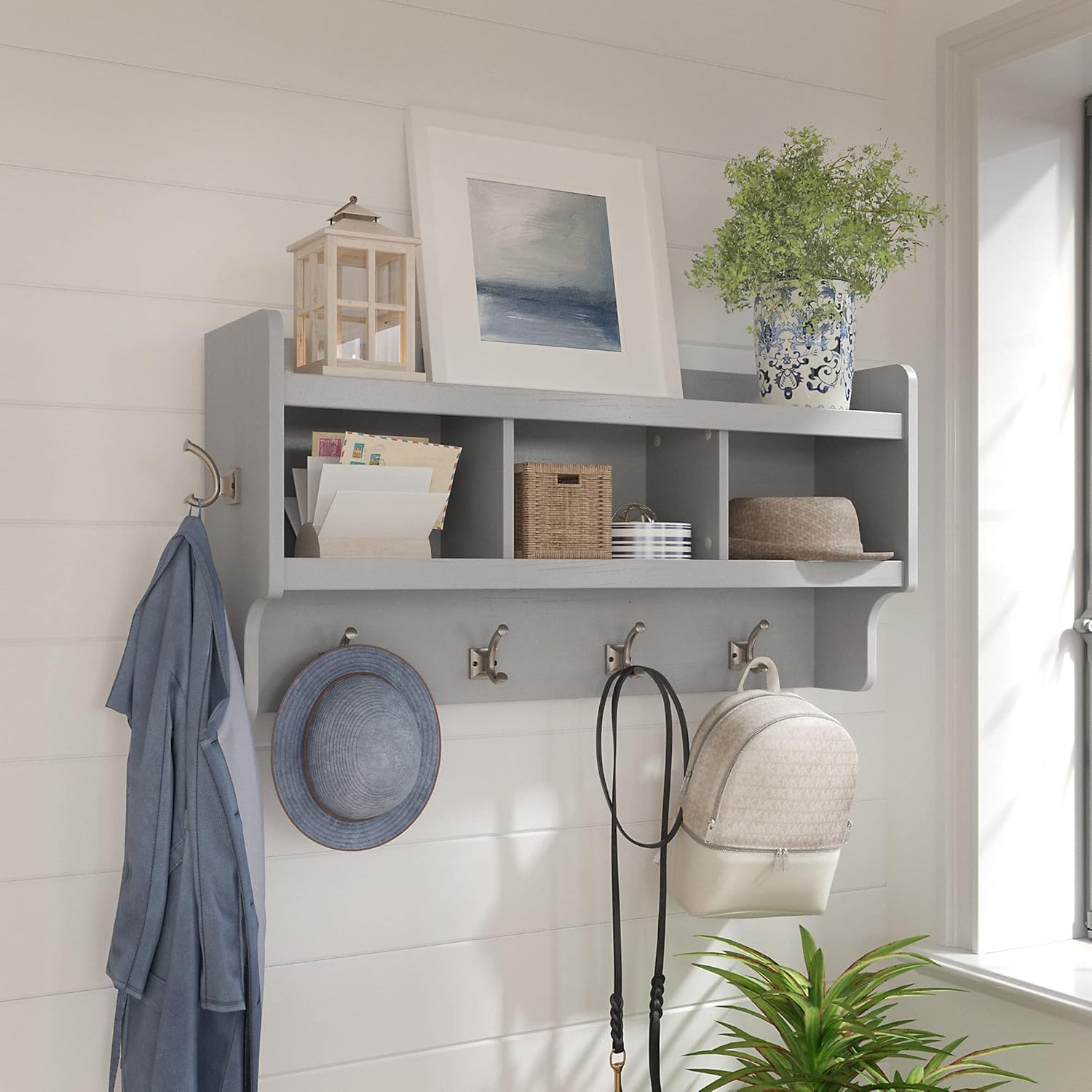 40W Cape Cod Gray Wall Mounted Coat Rack with Shelf B52302