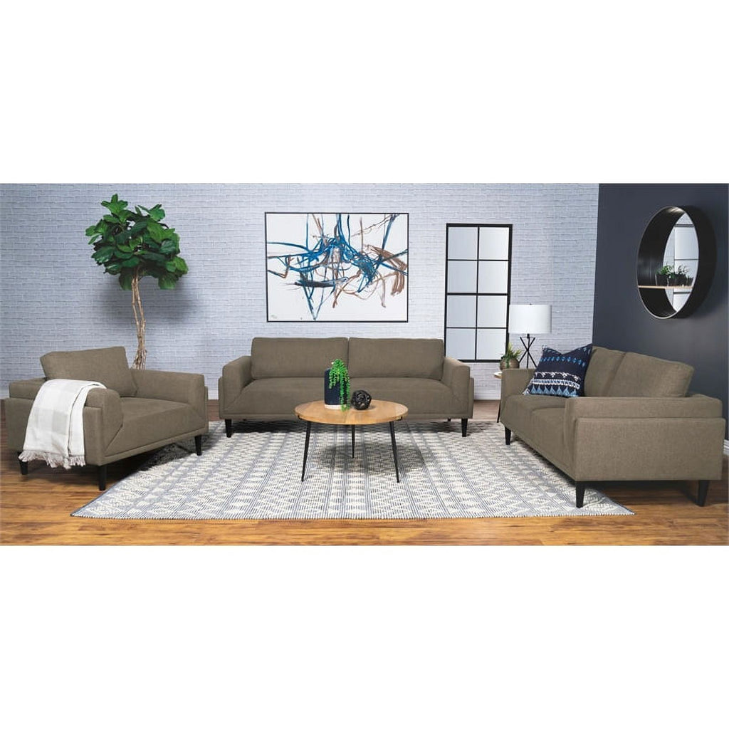 Brown Upholstered Fabric Sofa with Track Arms B75017
