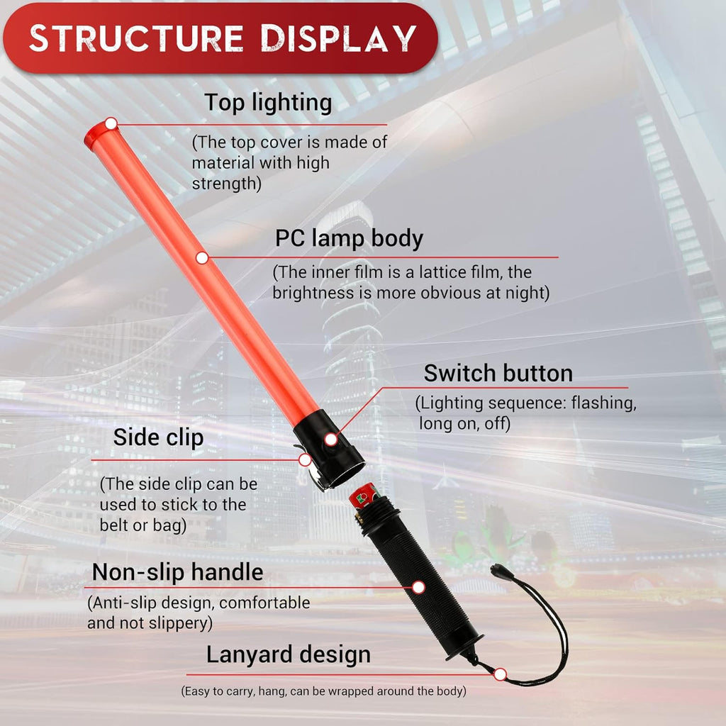 24 Pieces 21 Inch LED Safety Traffic Control Wand with 2 Flashing Modes, Wrist Strap Lanyard and Side Clip D22360