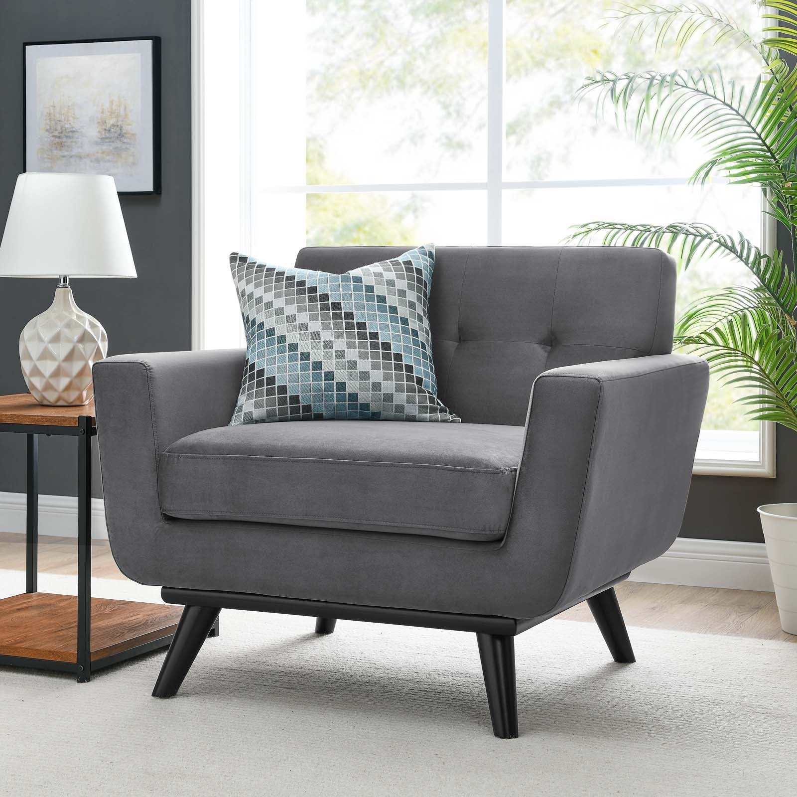 Gray Tufted Velvet Armchair O837505