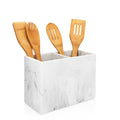 White Marble Rectangular Utensil Holder with Two Compartments J5908