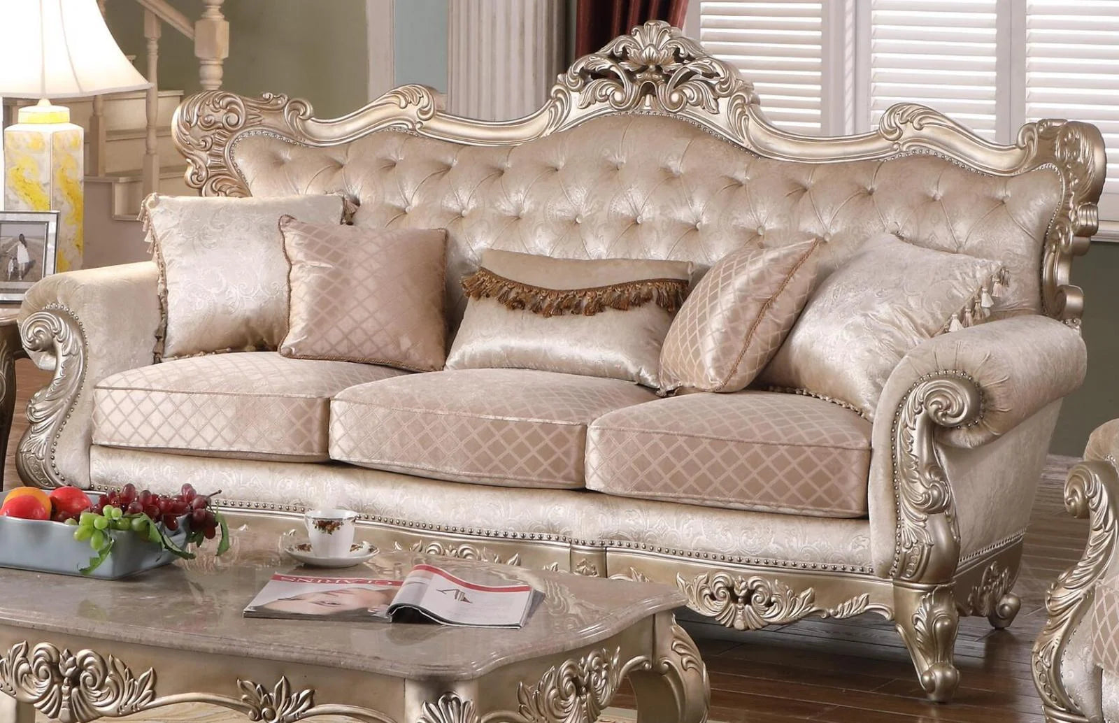 Beige Wood Sofa Set 3Pcs R4543