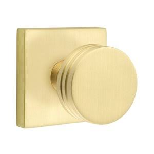 Satin Brass Double Dummy Door Knob and Square Rose D21345