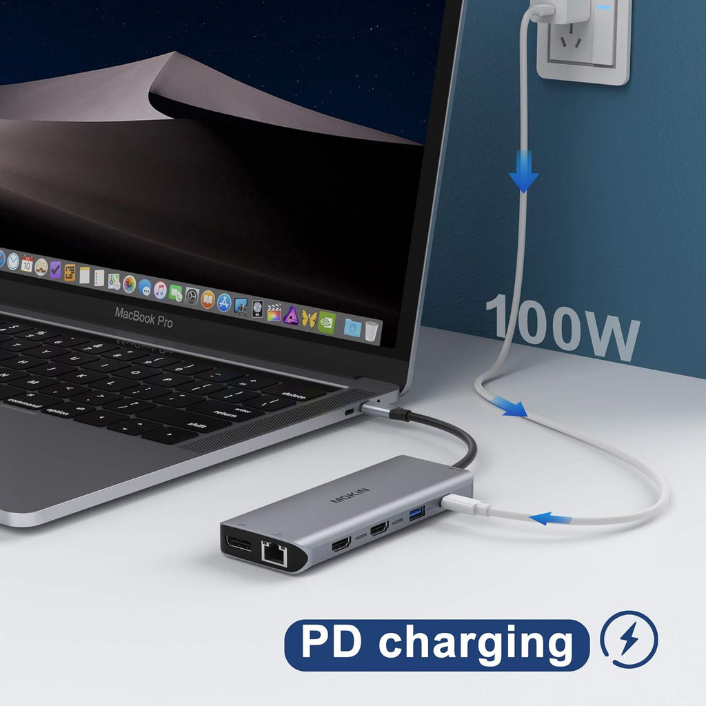 USB C Hub 13 in 1 Triple Display Adapter with Dual HDMI 4K, PD Charger, Gigabit Ethernet, 5 USB Ports, SD/TF Card Reader K387