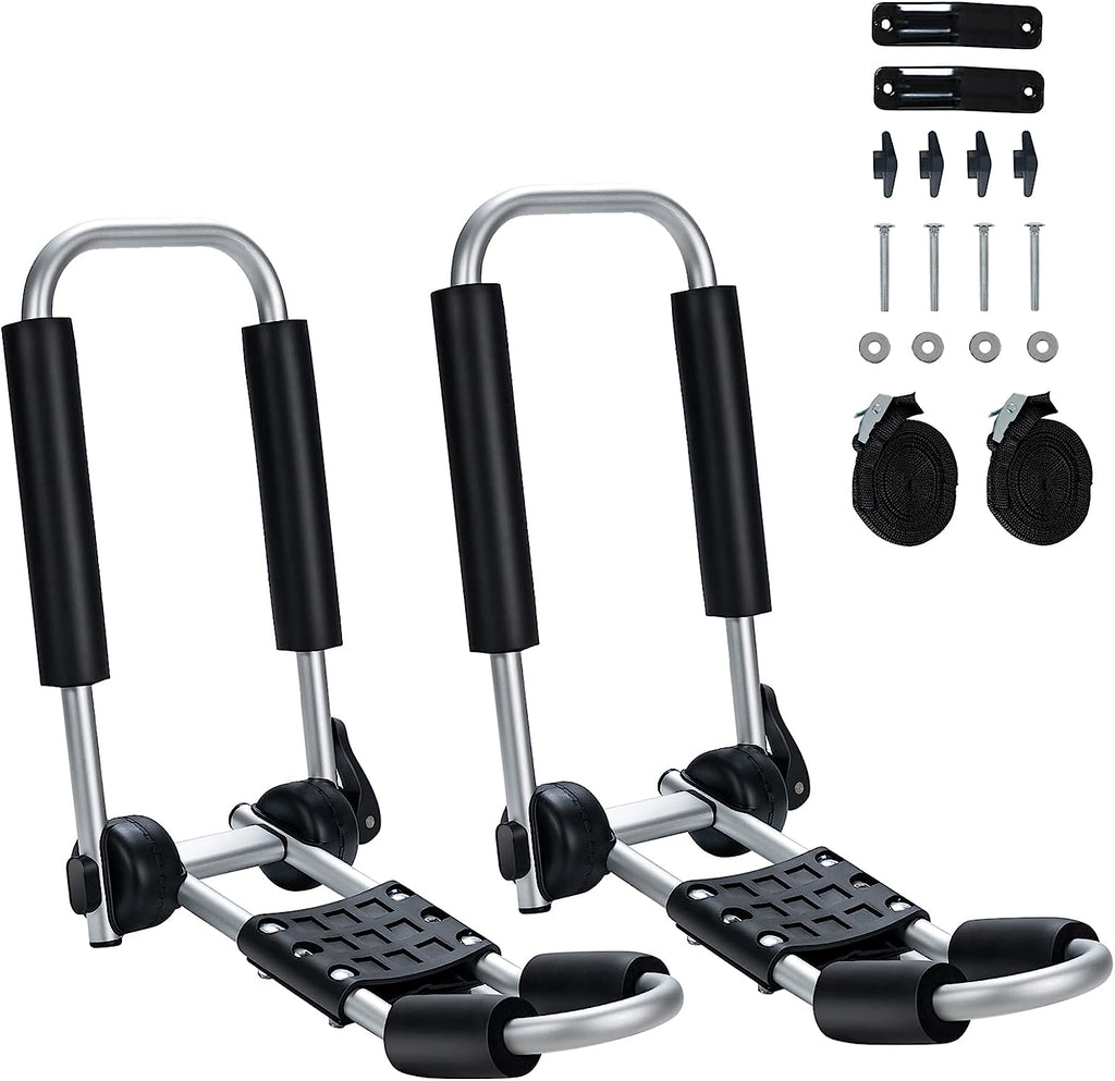 2 Pcs Folding J Bar Mount Rack with Ratchet Straps and Protective Foam Pad A257