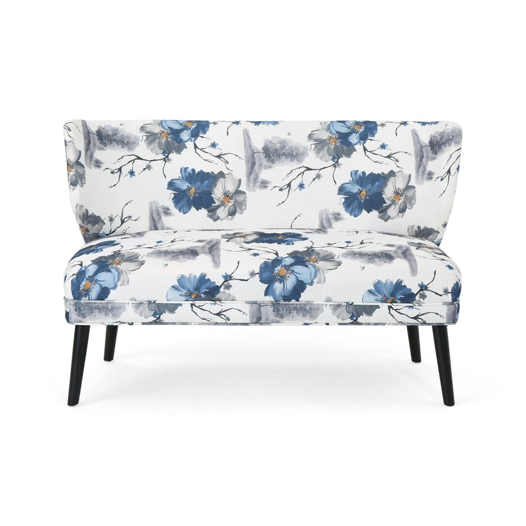 Navy Blue and Gray Floral Rectangular Settee L659246