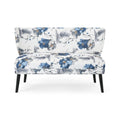 Navy Blue and Gray Floral Rectangular Settee L659246
