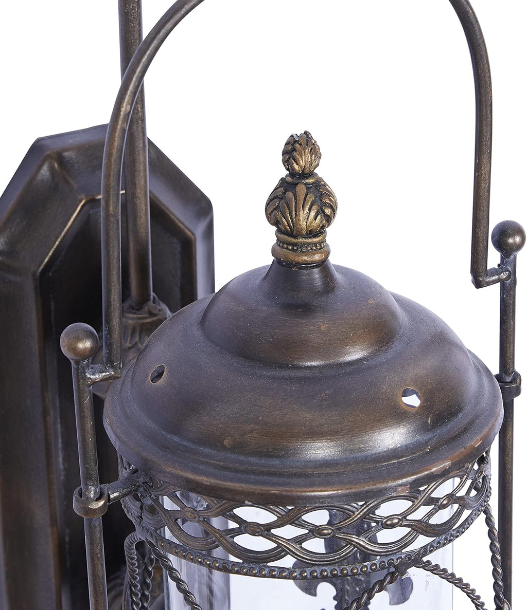 Textured Bronze Metal and Glass Floral Candle Sconce M763164