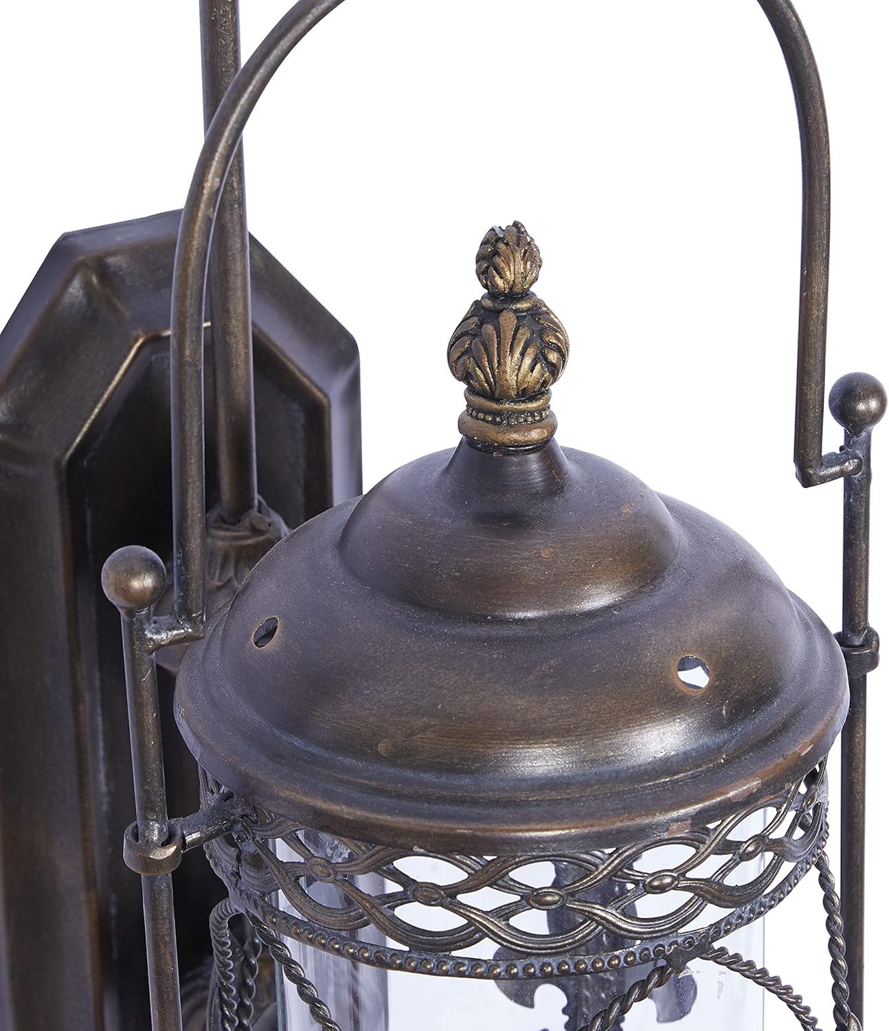 Textured Bronze Metal and Glass Floral Candle Sconce M763164