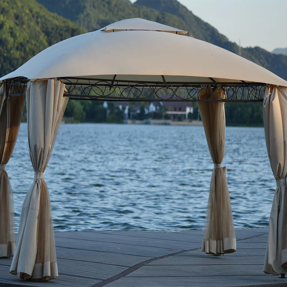 Beige 12x10ft Outdoor Hardtop Gazebo with Mosquito Netting C723234