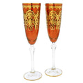 Set of Two Murano Glass Champagne Flutes 24K Gold Leaf Red G419